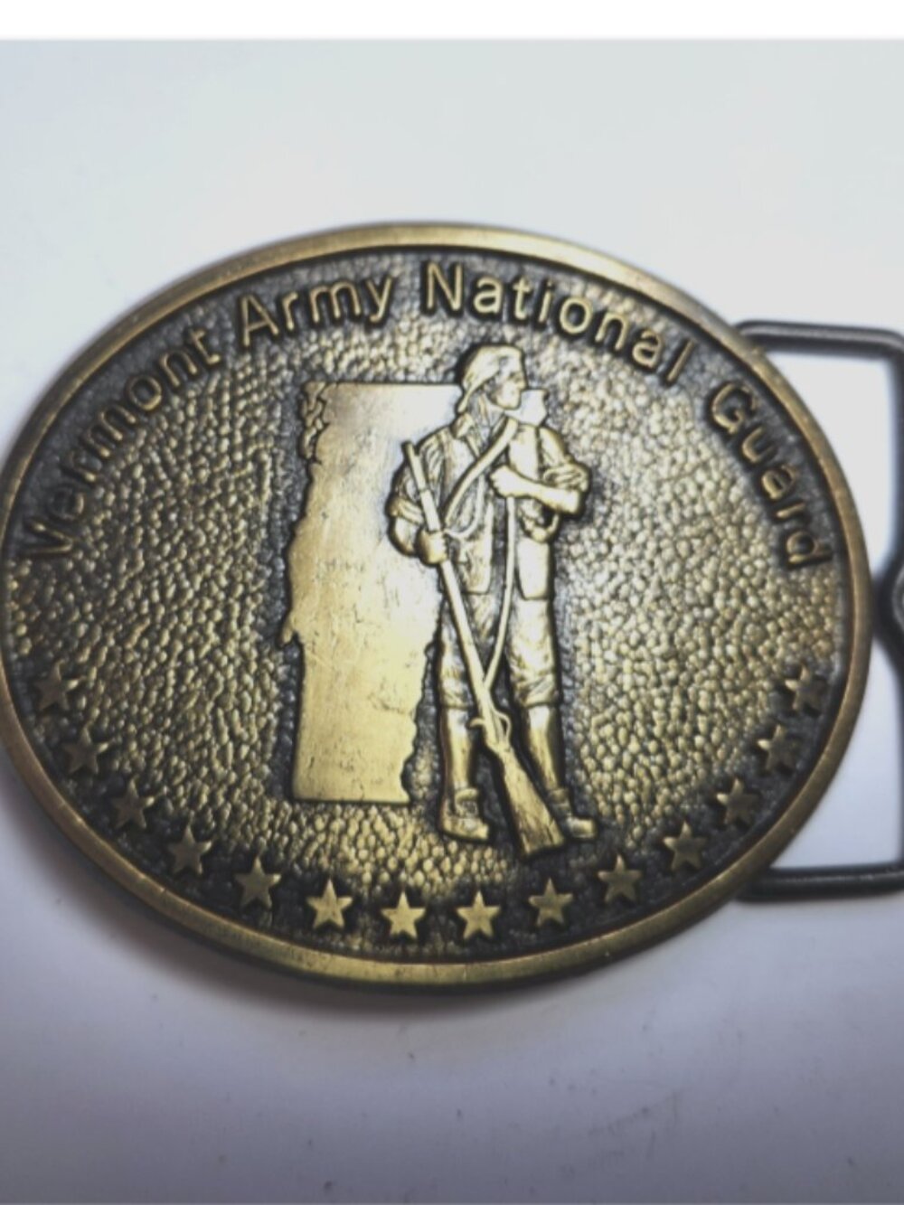 Vermont Army National Guard Belt Buckle Vintage Gold Tone Minuteman Military